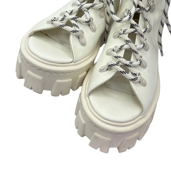 Moussy Open Toe Chunky Boots White Lace Up Ankle US 7 Combat Style - Picture 11 of 16